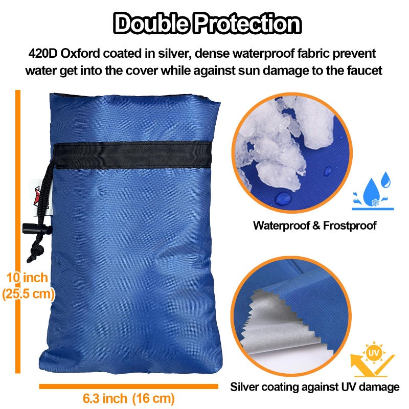 DEMEDO Enlarge Outdoor Faucet Cover for Winter Freeze Protection, 3M Thinsulate, 10""H x 6.3""W Hose Bib Covers for Wall Taps Outside, Waterproof & Frost Free Insulated Spigot Cover, 2 Pcs Faucet Socks - Blue - Image 3